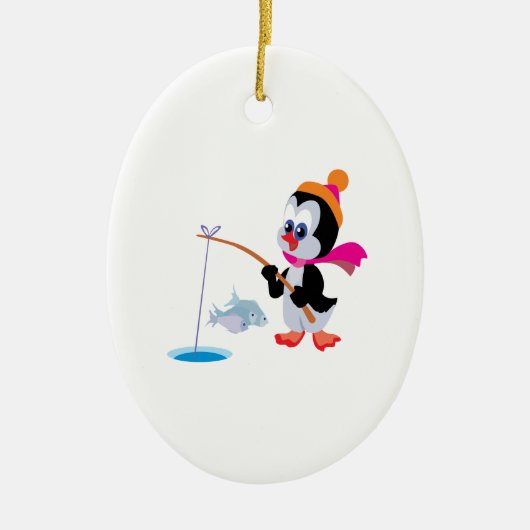 Penguin Ice Vissen 2 Keramisch Ornament (Voorkant)