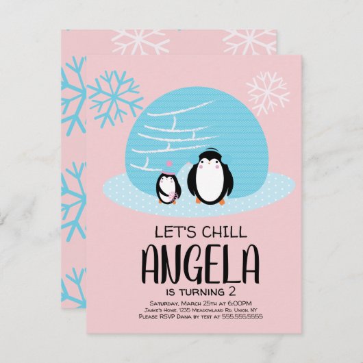 Penguin Igloo Snowflakes Winter Birthday Kaart (Voorkant / Achterkant)