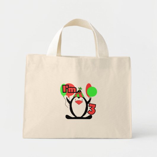 Penguin Ik ben 3 Verjaardag Tshirts en Geschenken Mini Tote Bag (Voorkant)