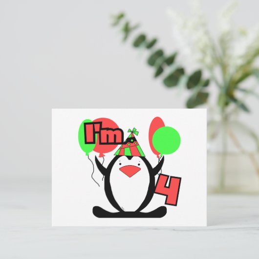 Penguin Ik ben 4 Tshirts en Geschenken Briefkaart (Staand voorkant)