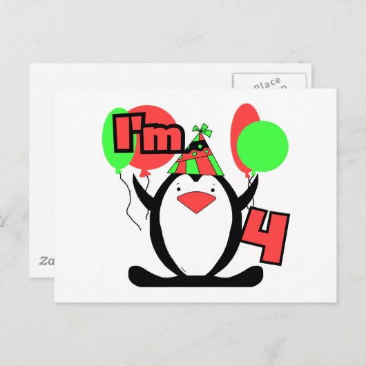 Penguin Ik ben 4 Tshirts en Geschenken Briefkaart (Voorkant / Achterkant)