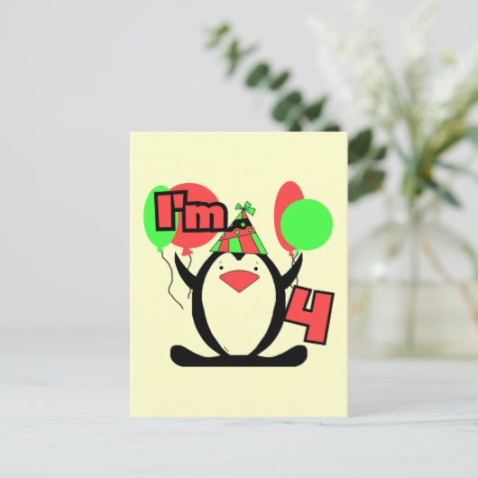 Penguin Ik ben 4 Tshirts en Geschenken Briefkaart (Staand voorkant)