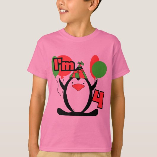 Penguin Ik ben 4 Verjaardag T shirten en Geschenke T-shirt (Voorkant)