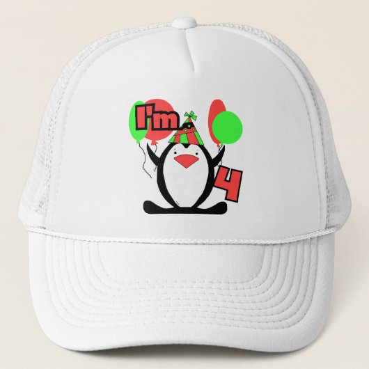 Penguin Ik ben 4 Verjaardag T shirten en Geschenke Trucker Pet (Voorkant)