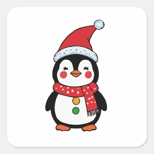 Penguin in a Santa Hat Vierkante Sticker (Voorkant)