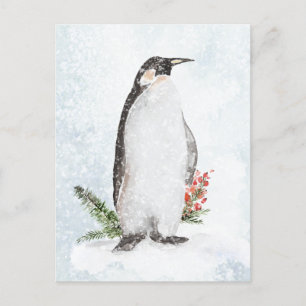 Penguin in an Icy Snowy Winter Scene Holiday Briefkaart