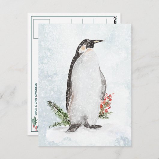 Penguin in an Icy Snowy Winter Scene Holiday Briefkaart (Voorkant / Achterkant)