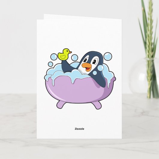 Penguin in Bathtub met Duck Kaart (Achterkant)