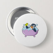Penguin in Bathtub met Duck Ronde Button 7,6 Cm (Voorkant /achterkant)