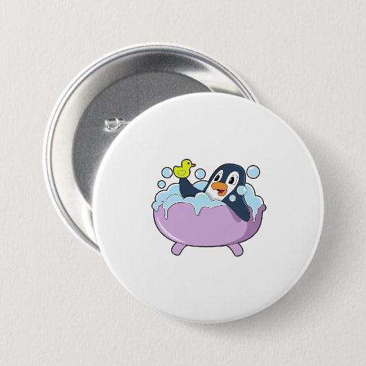 Penguin in Bathtub met Duck Ronde Button 7,6 Cm (Voorkant /achterkant)