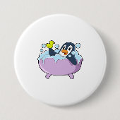 Penguin in Bathtub met Duck Ronde Button 7,6 Cm (Voorkant)