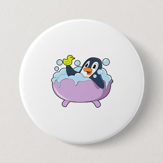 Penguin in Bathtub met Duck Ronde Button 7,6 Cm (Voorkant)