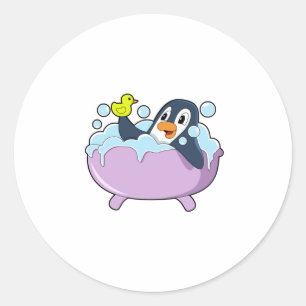 Penguin in Bathtub met Duck Ronde Sticker