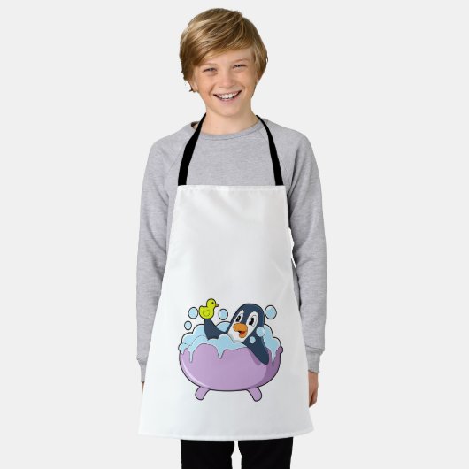 Penguin in Bathtub met Duck Schort (Gedragen)