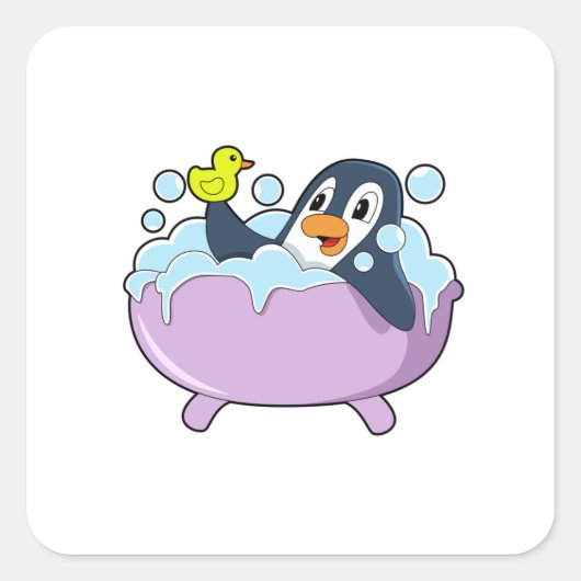 Penguin in Bathtub met Duck Vierkante Sticker (Voorkant)