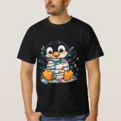 Penguin in Christmas Lights – Holiday Fun Design T-shirt (Voorkant)