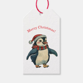 PENGUIN IN EEN KERSTMANNHOED KADOETIKET CADEAULABEL