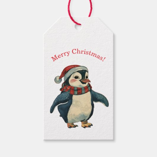 PENGUIN IN EEN KERSTMANNHOED KADOETIKET CADEAULABEL (Voorkant)