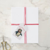 PENGUIN IN EEN KERSTMANNHOED KADOETIKET CADEAULABEL (Met Touw)
