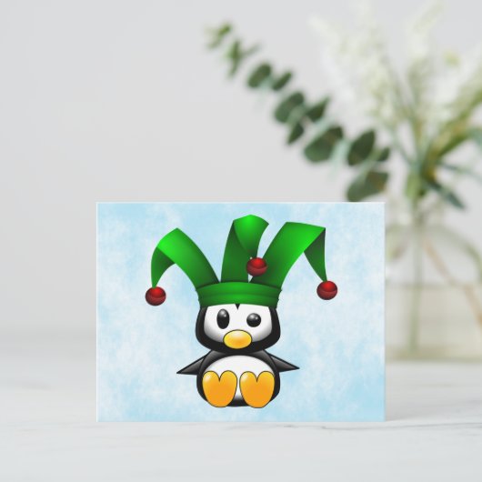 Penguin in Green Jester's Pet Briefkaart (Staand voorkant)