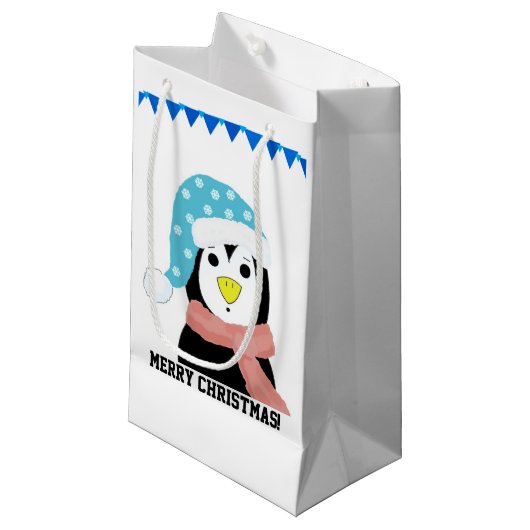 Penguin in Holiday Pet en Scarf Klein Cadeauzakje (Voorkant Gekanteld)
