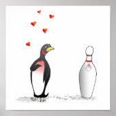 Penguin in Love with Bowling Pin Print (Voorkant)