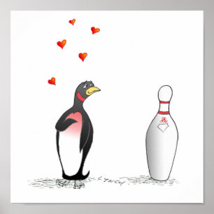 Penguin in Love with Bowling Pin Print