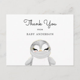 Penguin in Mask Baby shower Bedankt Briefkaart