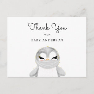 Penguin in Mask Baby shower Bedankt Briefkaart