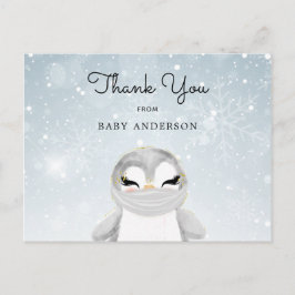 Penguin in Mask Baby shower Bedankt Briefkaart