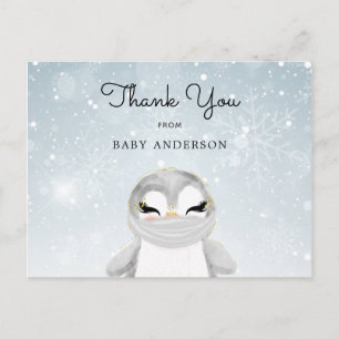 Penguin in Mask Baby shower Bedankt Briefkaart