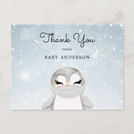 Penguin in Mask Baby shower Bedankt Briefkaart (Voorkant)