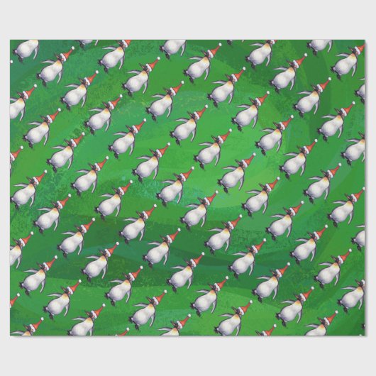 Penguin in Santa Hat Pattern on Green Cadeaupapier (Vlak)