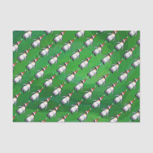Penguin in Santa Hat Pattern on Green Tissuepapier (Voorkant)