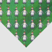 Penguin in Santa Hat Pattern on Green Tissuepapier (Detail)