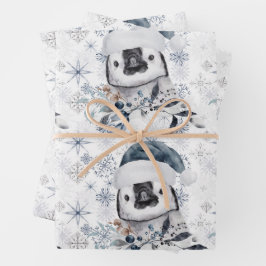 Penguin in Santa Hat Snowflakes Pattern Kerstmis Inpakpapier Vel