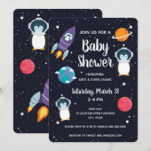 Penguin in Space Baby shower Space Navy Galaxy Kaart (Voorkant / Achterkant)