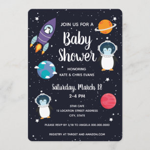 Penguin in Space Baby shower Space Navy Galaxy Kaart