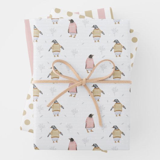 Penguin in Sweaters Wrapping Paper Set van 3 (In situ)
