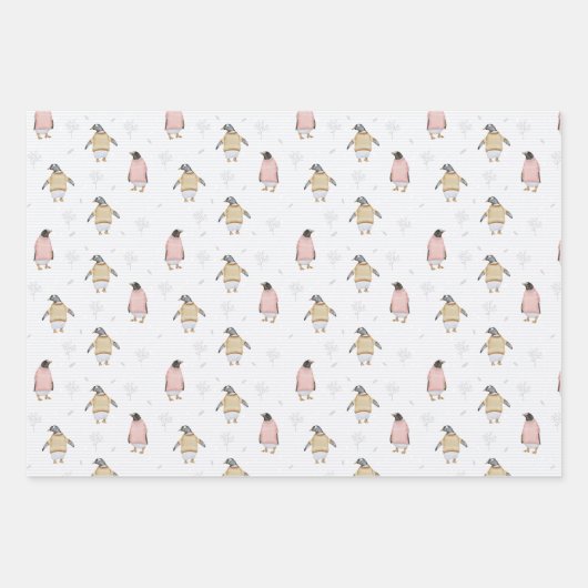 Penguin in Sweaters Wrapping Paper Set van 3 (Voorkant)