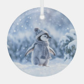 Penguin in the Snow Cute Christmas Glas Ornament (Voorkant)