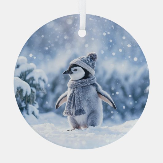 Penguin in the Snow Cute Christmas Glas Ornament (Achterkant)