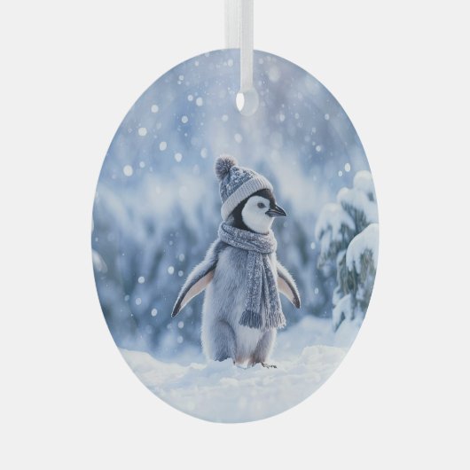 Penguin in the Snow Cute Christmas Glas Ornament (Voorkant Rechts)
