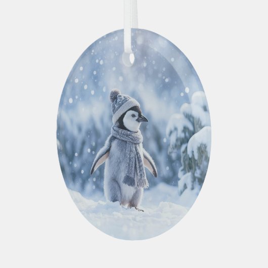 Penguin in the Snow Cute Christmas Glas Ornament (Voorkant links)