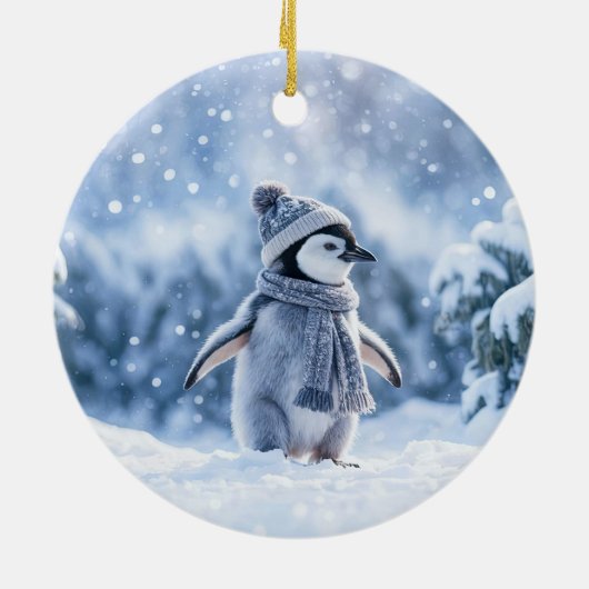 Penguin in the Snow Cute Christmas Keramisch Ornament (Achterkant)