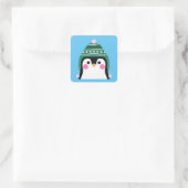 Penguin in Winter Tuque Vierkante Sticker (Tas)