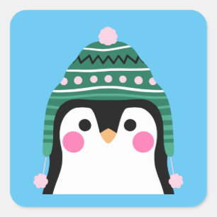 Penguin in Winter Tuque Vierkante Sticker
