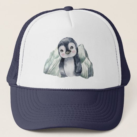 Penguin in Winter Waterverf Trucker Hat Pet (Voorkant)