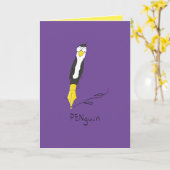 PENguin Ink Pen Penguin Funny Wenskaart Kaart (Gele Bloem)