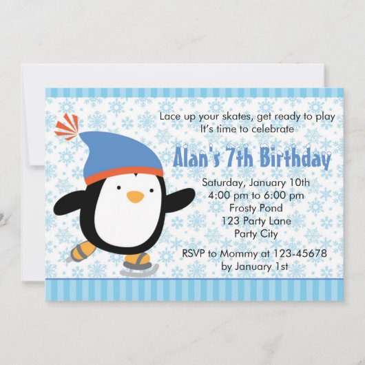 Penguin Invitation - Boys Birthday (Snowflake) Kaart (Voorkant)